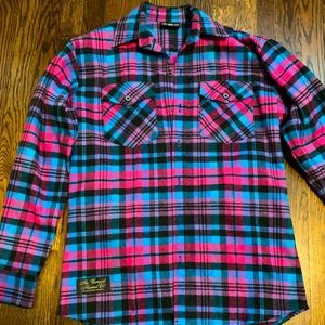 Vibrant Plaid Button Down Shirt - Pink and Blue